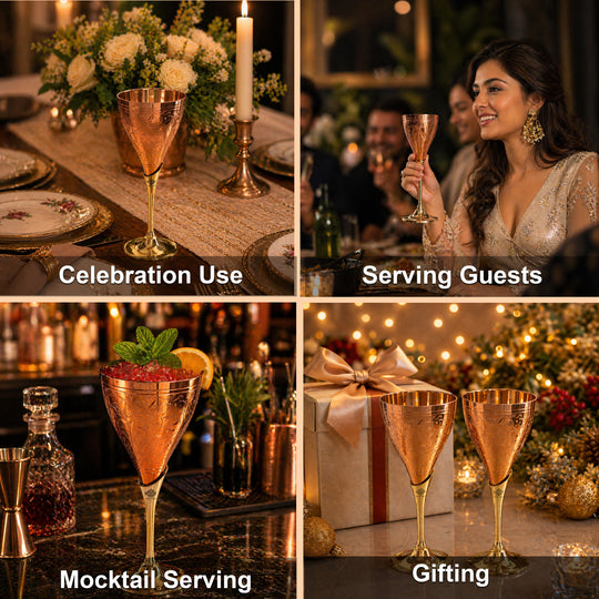 Pure copper champagne glass brass stand lifestyle bar use — Indian Art Villa