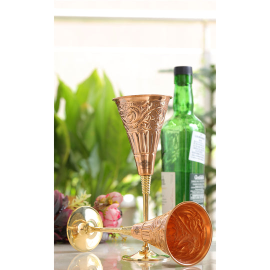 Designer Copper Cocktail Glass with Brass Stand – Elegant Embossed Drinkware for Bar Use, Events, and Wedding Present
