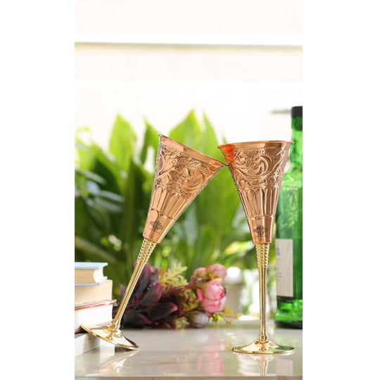 Designer Copper Cocktail Glass with Brass Stand – Elegant Embossed Drinkware for Bar Use, Events, and Wedding Present