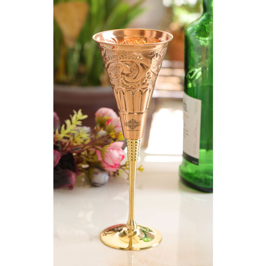 Designer Copper Cocktail Glass with Brass Stand – Elegant Embossed Drinkware for Bar Use, Events, and Wedding Present