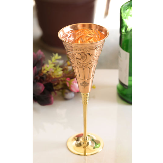 Designer Copper Cocktail Glass with Brass Stand – Elegant Embossed Drinkware for Bar Use, Events, and Wedding Present