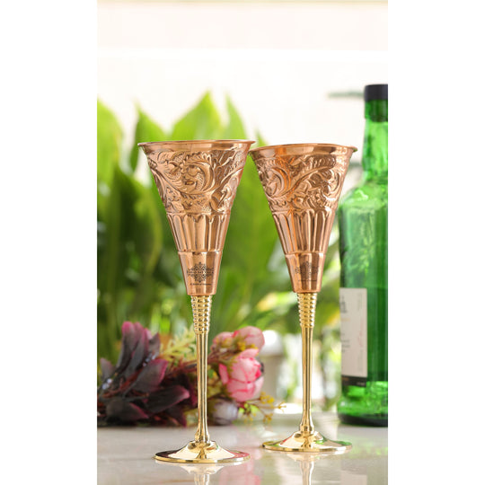 Designer Copper Cocktail Glass with Brass Stand – Elegant Embossed Drinkware for Bar Use, Events, and Wedding Present