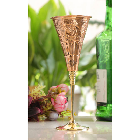 Designer Copper Cocktail Glass with Brass Stand – Elegant Embossed Drinkware for Bar Use, Events, and Wedding Present
