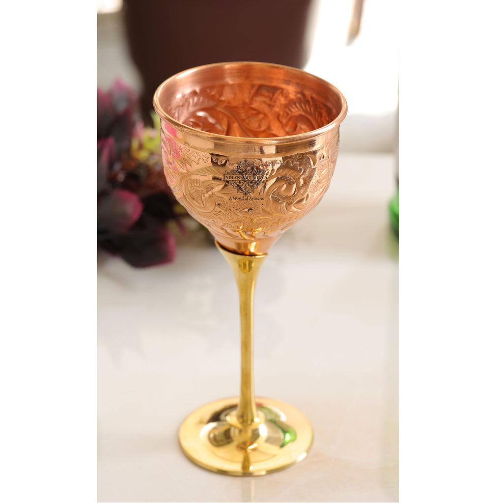 Indian Art Villa Copper Designer Wine Glass with Brass Stand