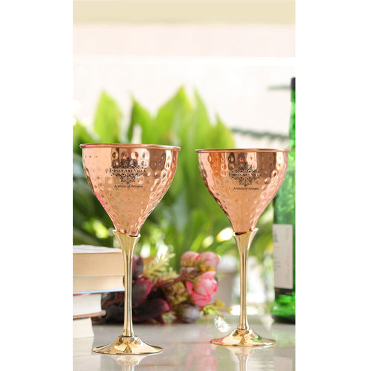 Artisan Copper Hammered Wine Glass – Brass Stemmed Barware for Parties, Restaurants, Special Occasions