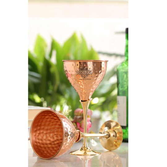 Artisan Copper Hammered Wine Glass – Brass Stemmed Barware for Parties, Restaurants, Special Occasions