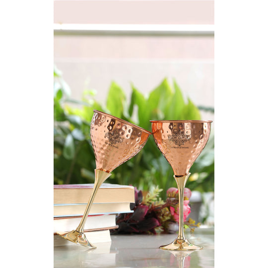 Artisan Copper Hammered Wine Glass – Brass Stemmed Barware for Parties, Restaurants, Special Occasions