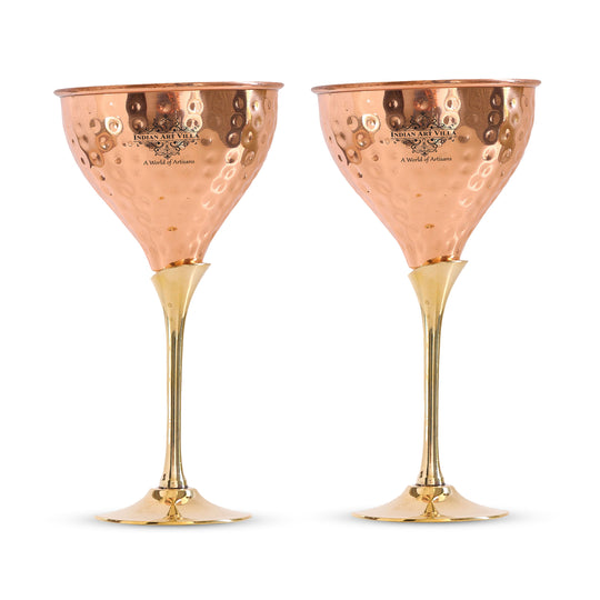 Artisan Copper Hammered Wine Glass – Brass Stemmed Barware for Parties, Restaurants, Special Occasions