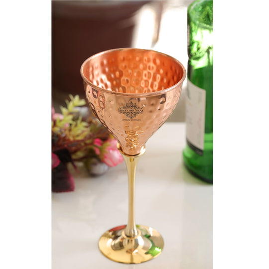 Artisan Copper Hammered Wine Glass – Brass Stemmed Barware for Parties, Restaurants, Special Occasions