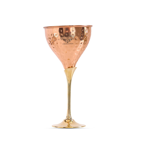 Artisan Copper Hammered Wine Glass – Brass Stemmed Barware for Parties, Restaurants, Special Occasions