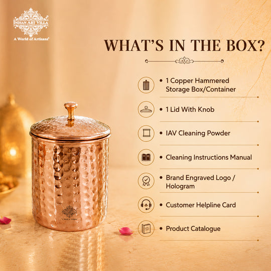 Copper hammered storage box 950 ML premium finish — Indian Art Villa