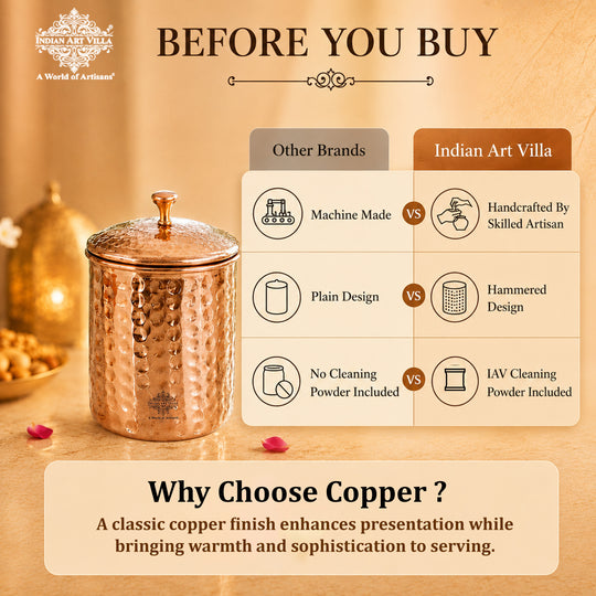 Handcrafted pure copper hammered storage box 950 ML full view — Indian Art Villa