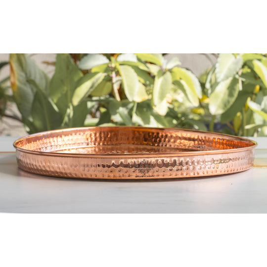 Exquisite hammered copper thali ideal for health-conscious dining and serving nutritious meals by indian art villa
