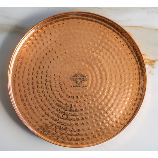 Traditional Pure Copper Hammered Thali perfect for use in puja rituals and as a sacred offering plate.
