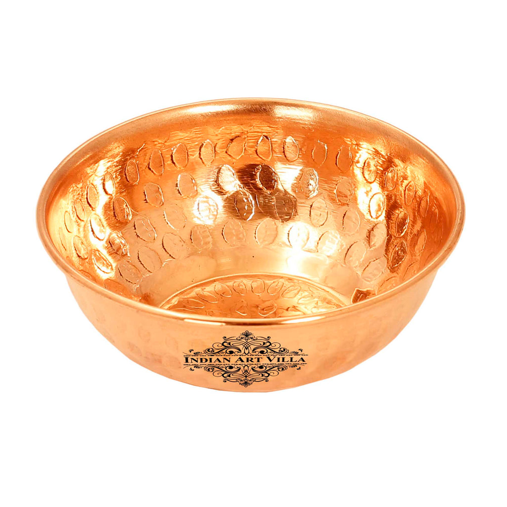 IndianArtVilla Pure Copper Hammered Designer Bowl, Katori, Dinnerware