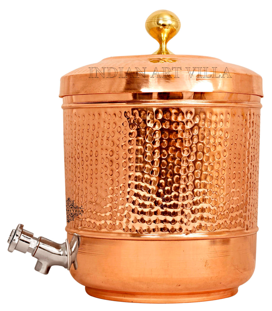 IndianArtVilla Copper Hammered Water Dispenser Pot with Brass Knob