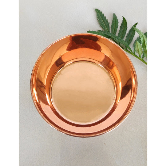 Indian Art Villa embossed copper bowl with intricate floral designs perfect for serving or as a decorative accent piece