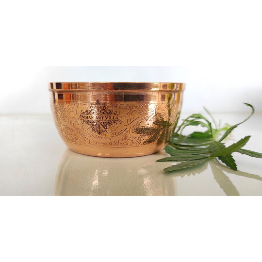 These Indian Art Villa copper bowls with floral embossing add a touch of elegance