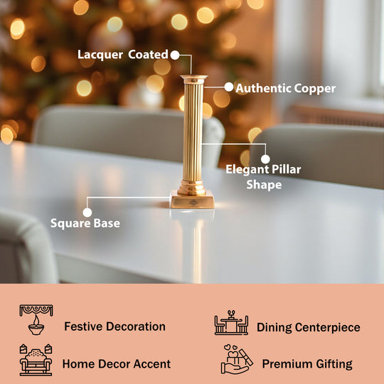 Copper Pillar Candle Stand - Elegant Décor Piece For Home & Restaurant