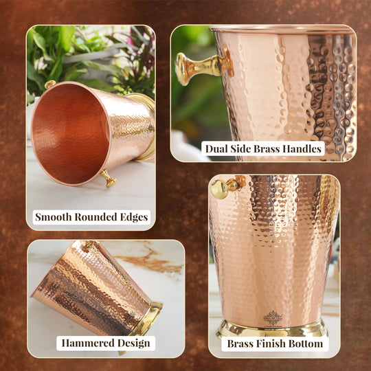 Copper Ice Bucket with Brass bottoom & Hammered Design 3500 ML