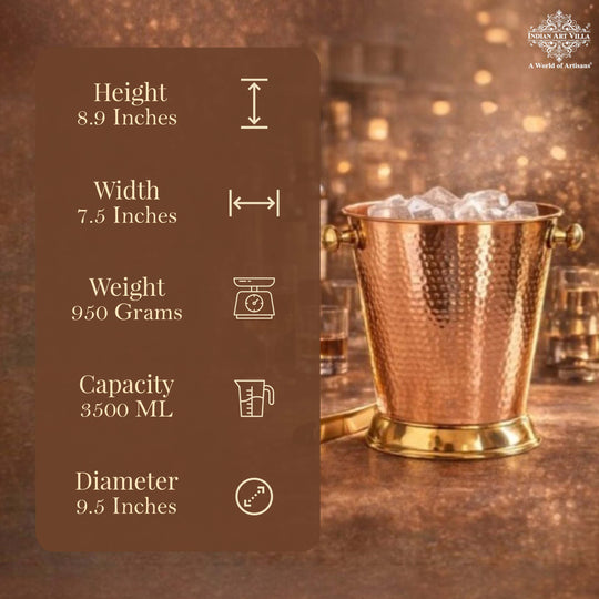 Copper Ice Bucket with Brass bottoom & Hammered Design 3500 ML