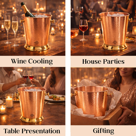 Copper Ice Bucket with Brass bottoom & Hammered Design 3500 ML