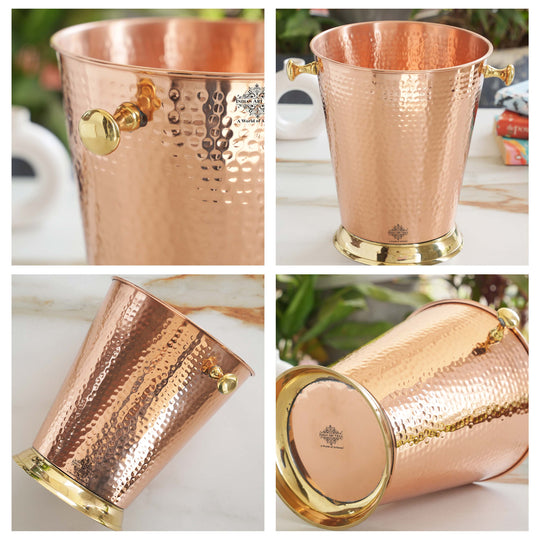 Copper Ice Bucket with Brass bottoom & Hammered Design 3500 ML