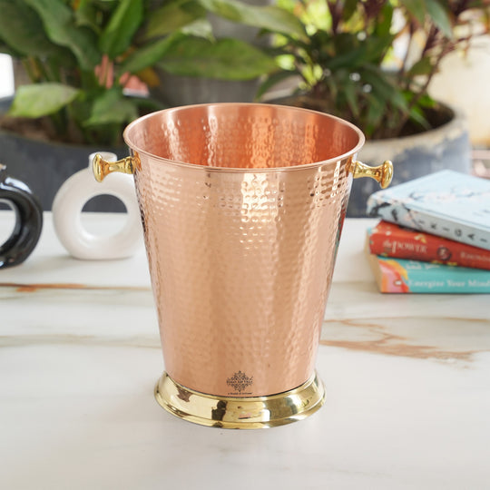 Copper Ice Bucket with Brass bottoom & Hammered Design 3500 ML
