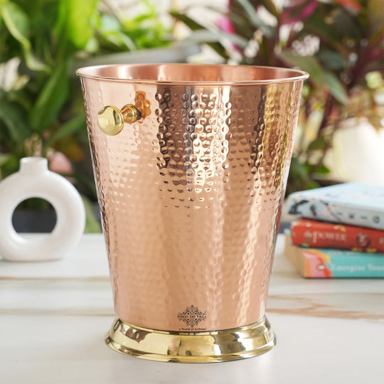 Copper Ice Bucket with Brass bottoom & Hammered Design 3500 ML