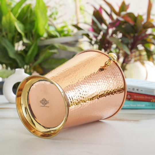 Copper Ice Bucket with Brass bottoom & Hammered Design 3500 ML