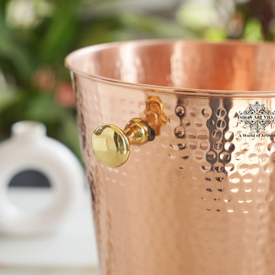 Copper Ice Bucket with Brass bottoom & Hammered Design 3500 ML
