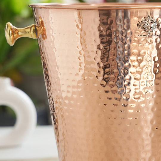 Copper Ice Bucket with Brass bottoom & Hammered Design 3500 ML