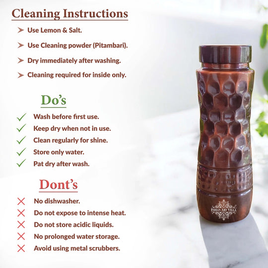 Pure Copper Water Bottle with Honeycomb Design