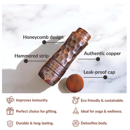 Pure Copper Water Bottle with Honeycomb Design