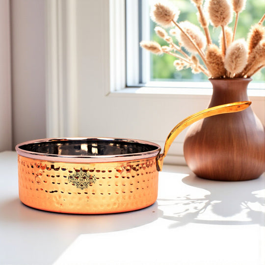 Pure steel copper hammered sauce pan with brass handle serveware