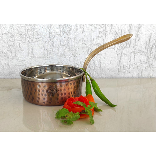 Steel Copper Antique Finish Sauce Pan with Brass Handle- Serveware