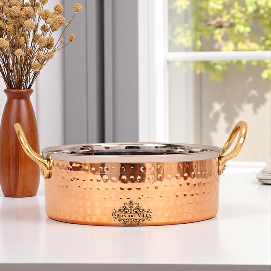 Pure Steel Copper Hammered Design Sauce Pot & Brass Handle- Serveware