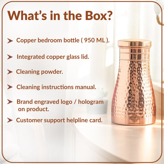 Pure Copper Bedroom Water Bottle with Inbuilt Glass
