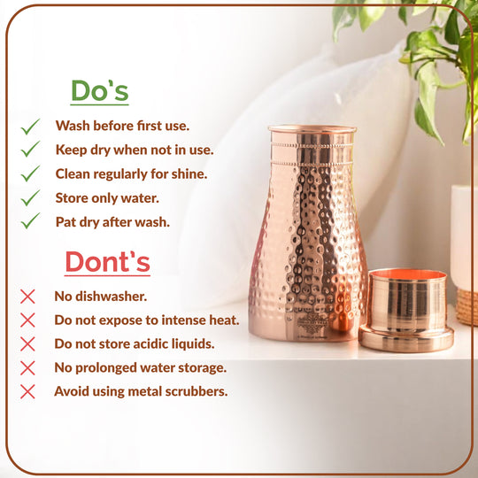 Pure Copper Bedroom Water Bottle with Inbuilt Glass