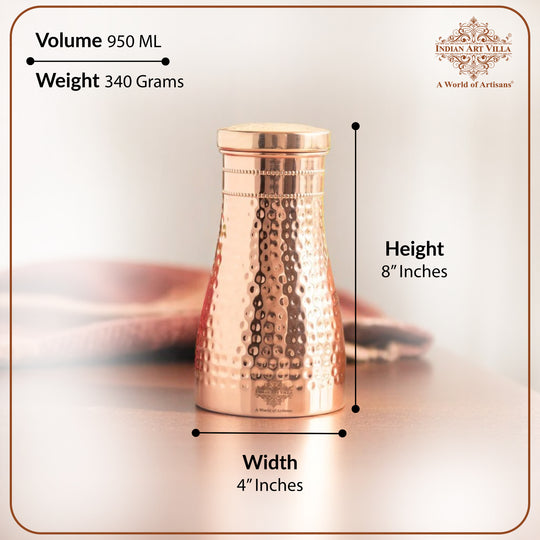 Pure Copper Bedroom Water Bottle with Inbuilt Glass