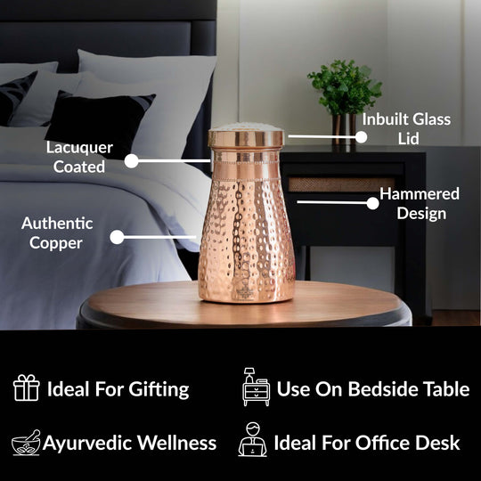 Pure Copper Bedroom Water Bottle with Inbuilt Glass