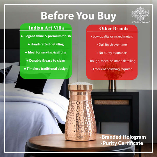 Pure Copper Bedroom Water Bottle with Inbuilt Glass