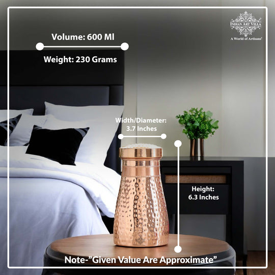 Pure Copper Bedroom Water Bottle with Inbuilt Glass