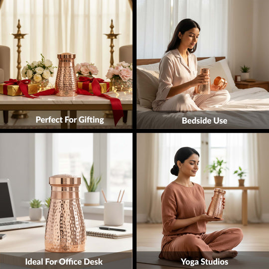 Pure Copper Bedroom Water Bottle with Inbuilt Glass