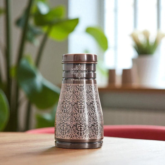 Pure Copper Embossed Bedroom Bottle With Inbuilt Glass