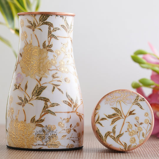 Luxury 950ml Copper Bedroom Bottle by Indian Art Villa with Gold Print and Marble Finish for Elegant Hydration