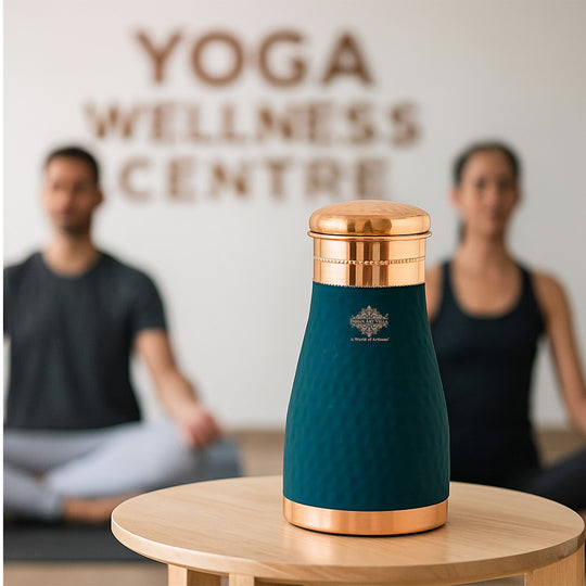 Pure Copper Hammered  Silk Finish Bedroom Bottle with Inbuilt Glass