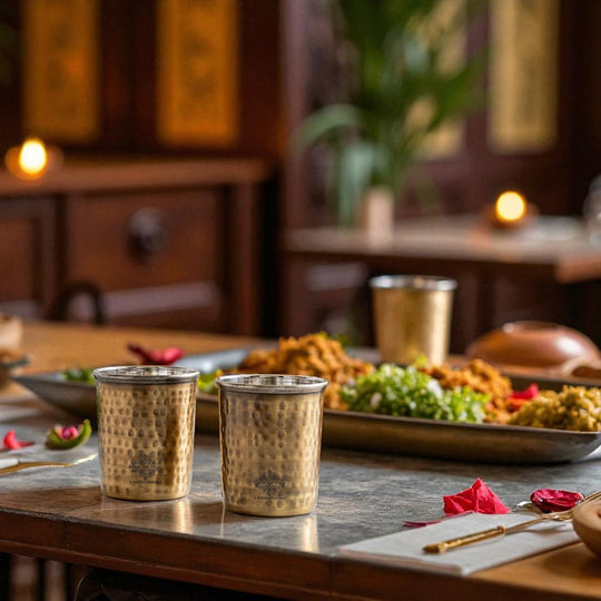 Pure Brass Steel Hammered & Dark Hammered Design Glass Tumbler