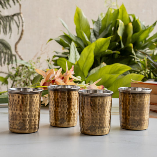 Pure Brass Steel Hammered & Dark Hammered Design Glass Tumbler