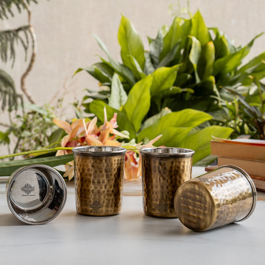 Pure Brass Steel Hammered & Dark Hammered Design Glass Tumbler